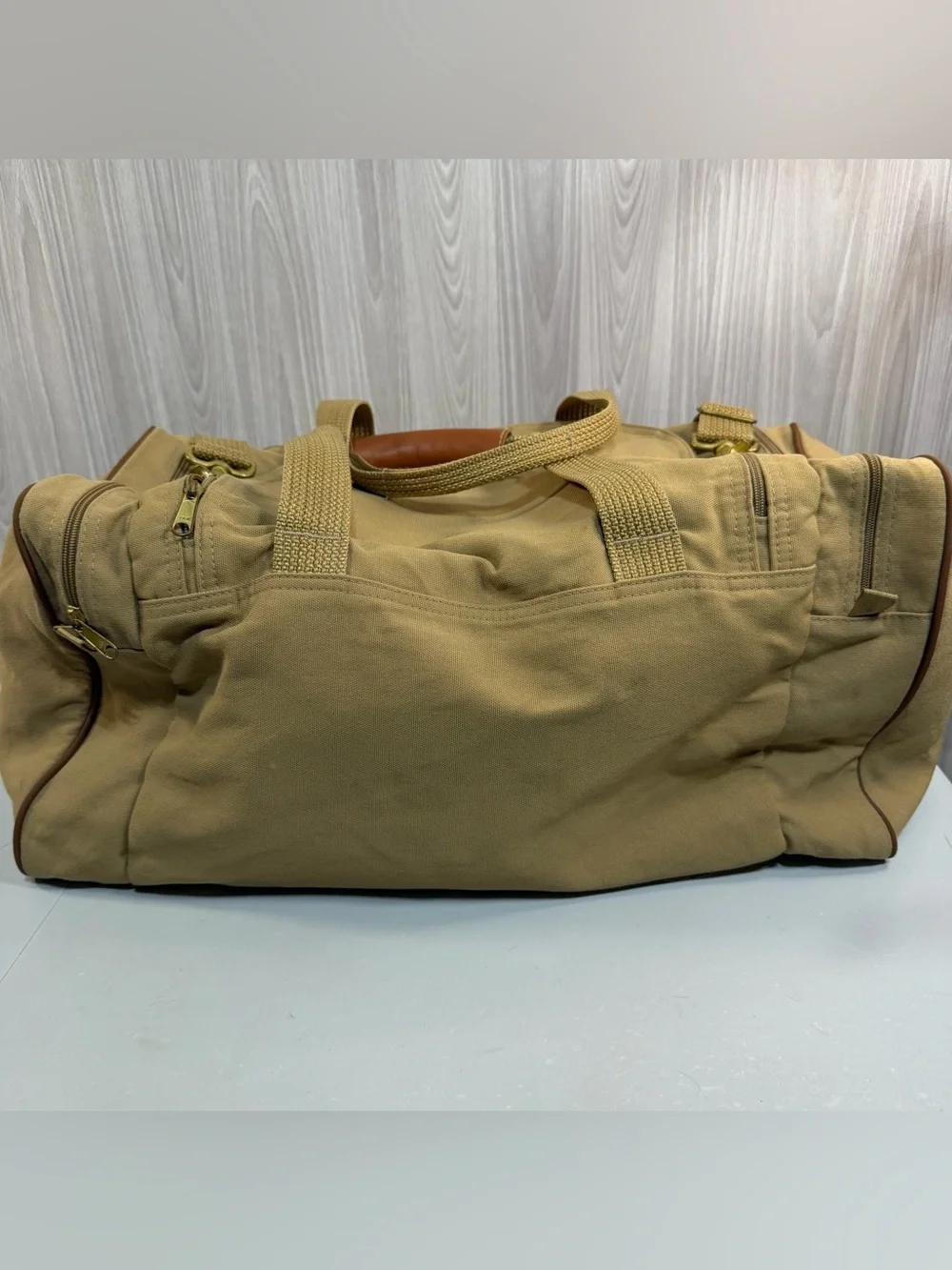 Vintage Ford‎ Edition Eddie Bauer Duffle Bag Canvas Tan Weekender Military